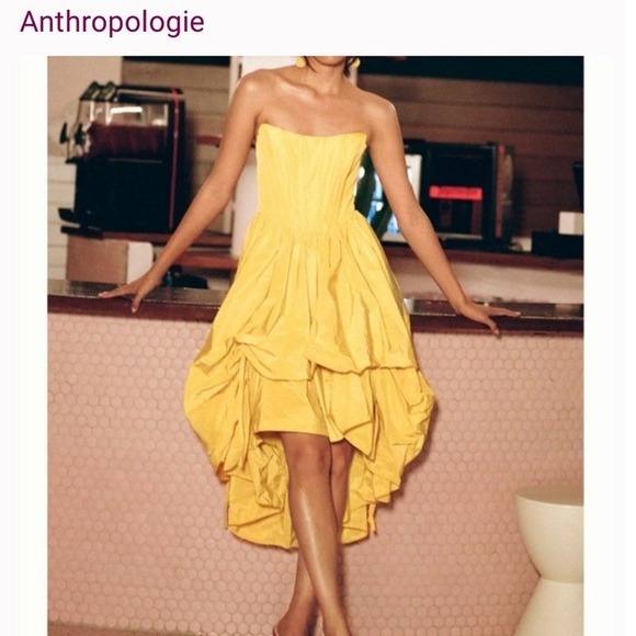 Anthropologie Corset High-Low Bubble Yellow Dress‎ Size Small - Picture 1 of 10